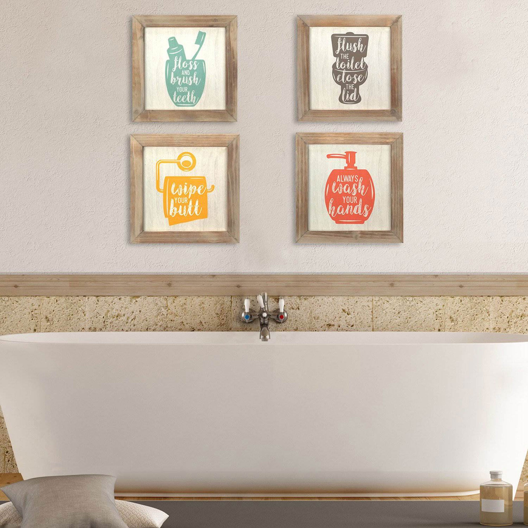 Stratton Home Decor "Floss, Flush, Wipe, Wash" Cute Bathroom Wall Art (Used)