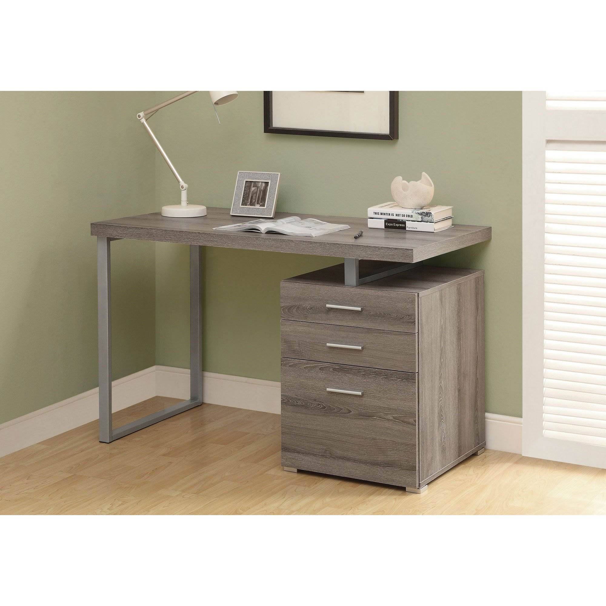 Monarch Specialties Left/Right Facing Contemporary Office Desk, Taupe (2 Pack)