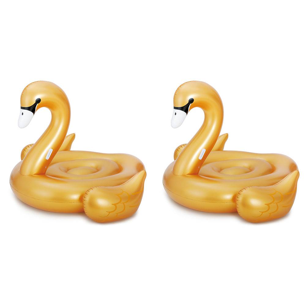 Summer Waves Golden Giant Ride On Swan Inflatable Swimming Pool Float (2 Pack)