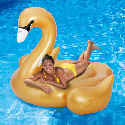 Summer Waves Golden Giant Ride On Swan Inflatable Swimming Pool Float (6 Pack)