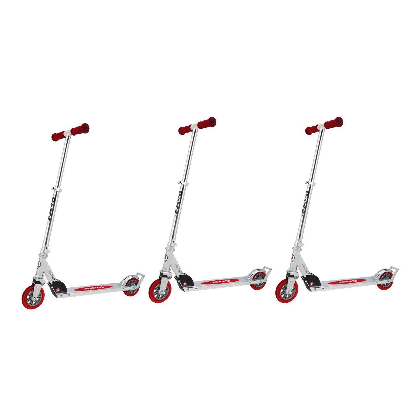 Razor A3 Kids Folding Portable Kick Push Scooter with Wheelie Bar, Red (3-Pack)