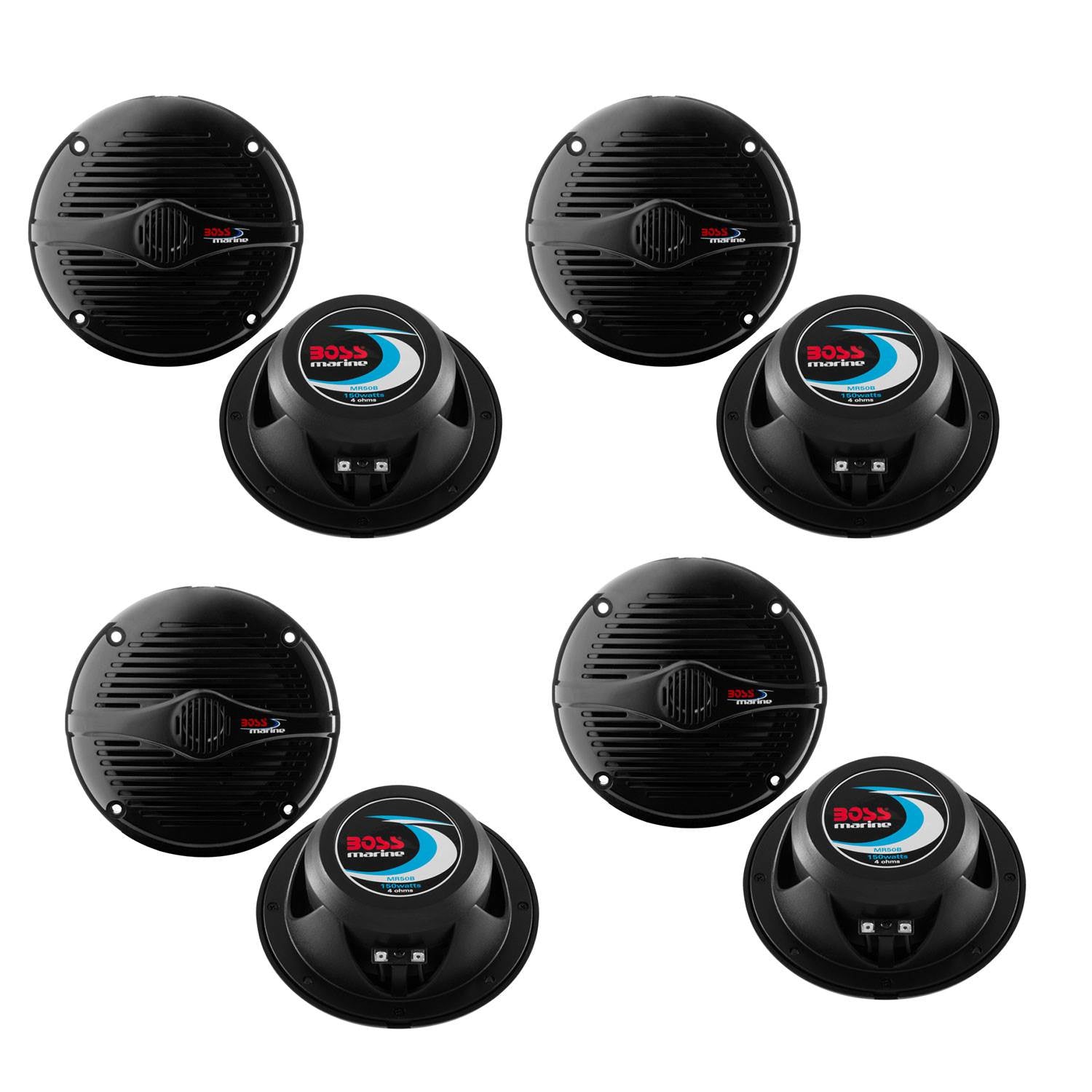BOSS MR50B 5.25" 2-Way 150W Marine/Boat Car Coaxial Audio Speakers (8 Pack)