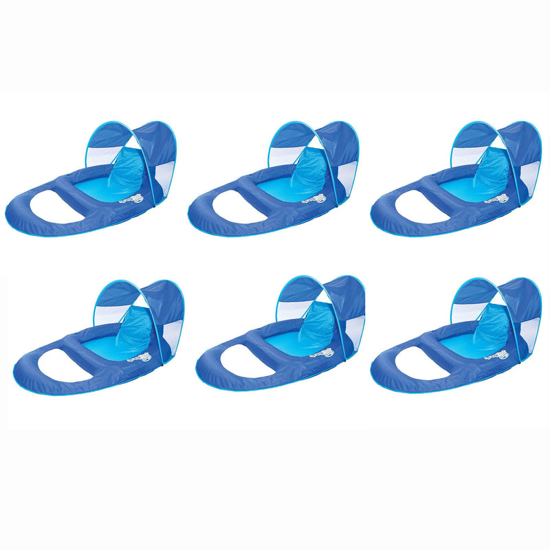 SwimWays Spring Float Recliner Pool Lounge Chair w/ Sun Canopy, Blue (6 Pack)