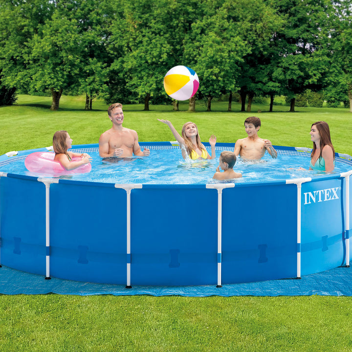Intex Metal Frame 15' x 48" Round Above Ground Swimming Pool and Maintenance Kit - VMInnovations
