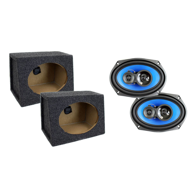 Q Power Angled 6 x 9 Inch Car Audio Speaker Enclosures w/ Coaxial Speakers, Pair