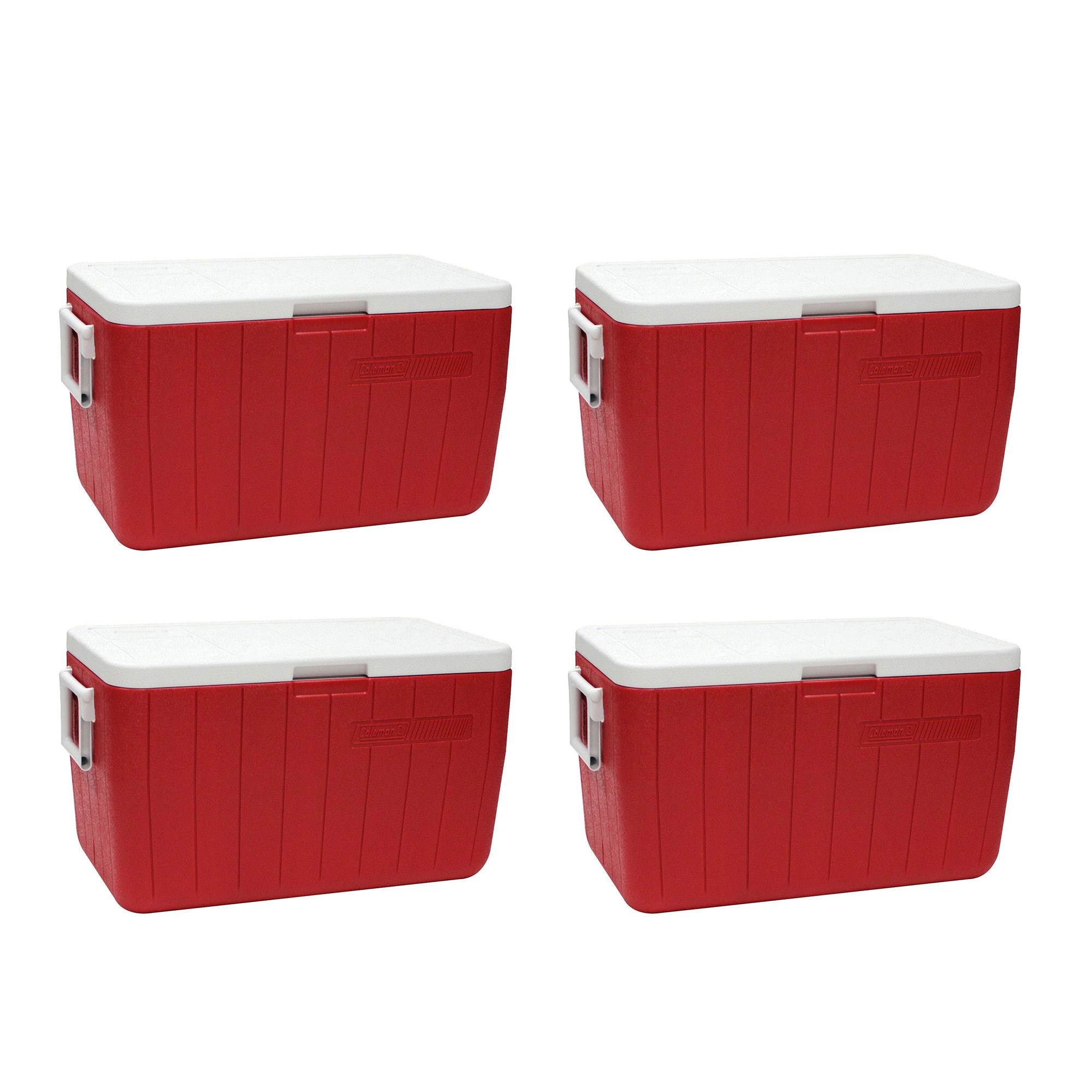 Coleman 48 Quart 63 Can Performance Portable Red Camping Ice Cooler (4 Pack)