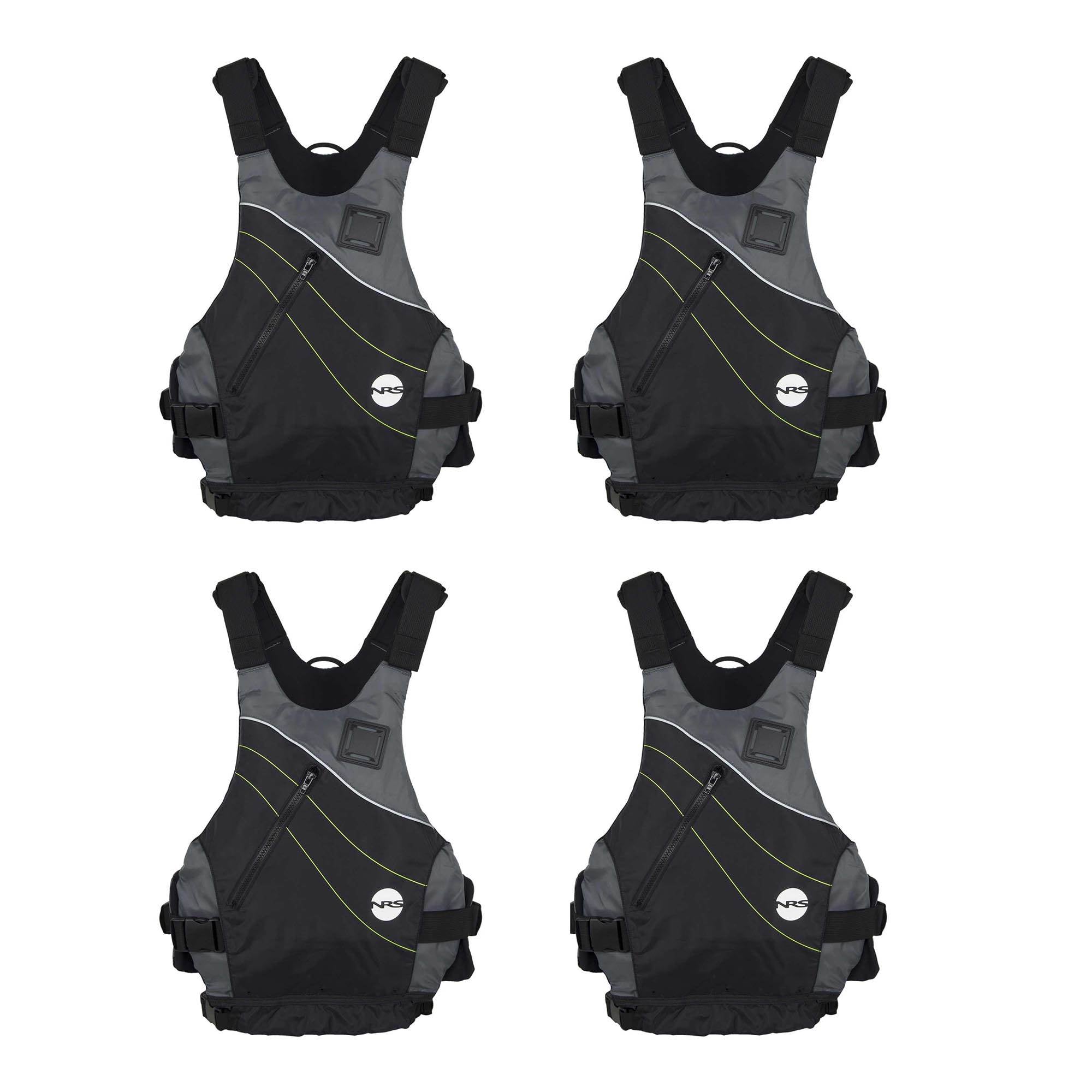 NRS Vapor Adult Large X-Large Type III Boating Life Jacket Vest, Black (4 Pack)