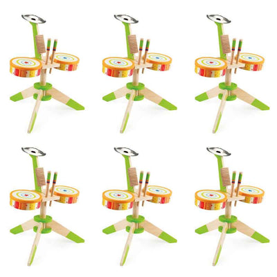 Hape Kids Rock and Rhythm Band Wooden Musical Play Drum Set for Kids (6 Pack)