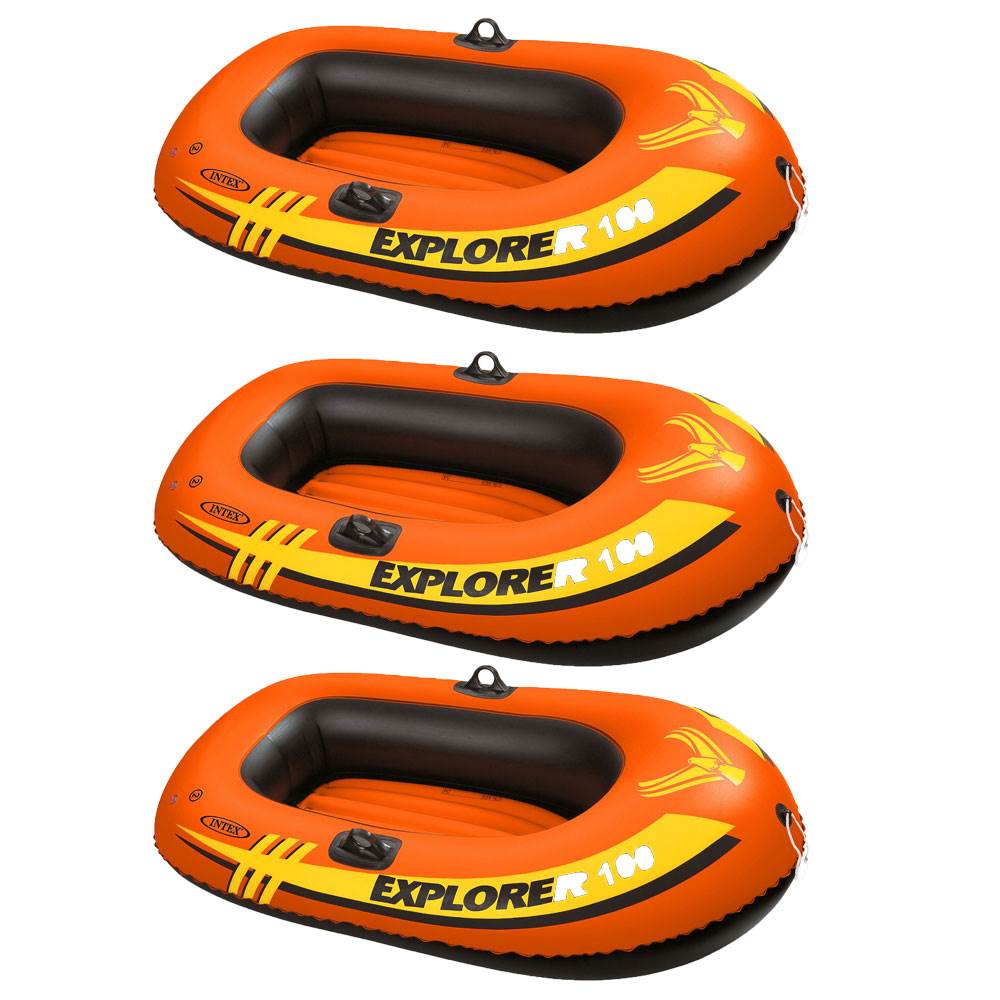 Intex Explorer 100 1 Person Youth Inflatable Water Raft Row Boat Orange (3 Pack)