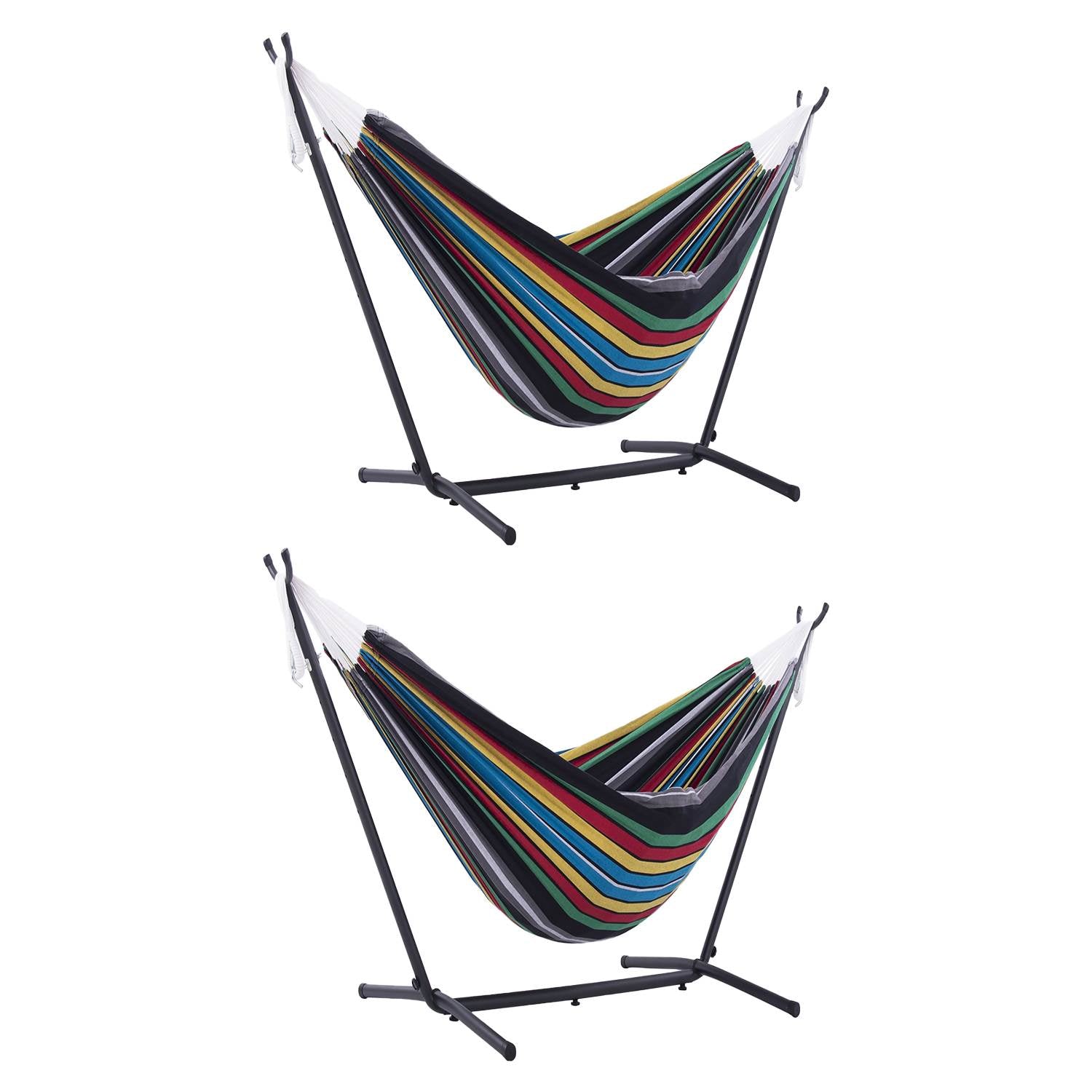 Vivere Cotton Double Hammock w/ Universal Steel Stand Combo, Rio Night (2 Pack)