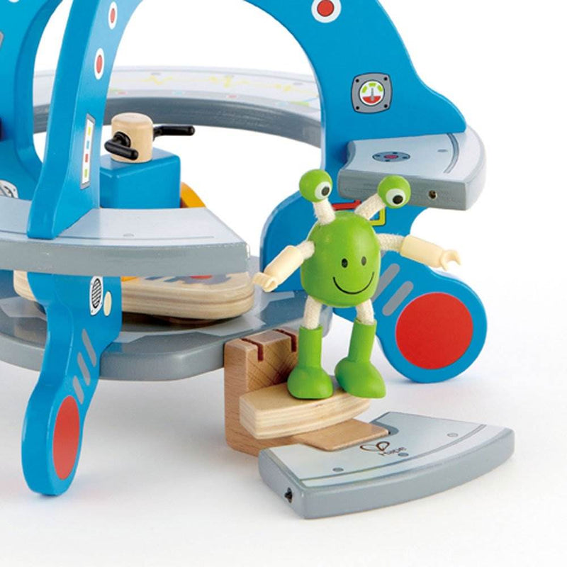 Hape Wooden UFO Space Ship Toy Play Set with Alien Friend & Control Pad (4 Pack)