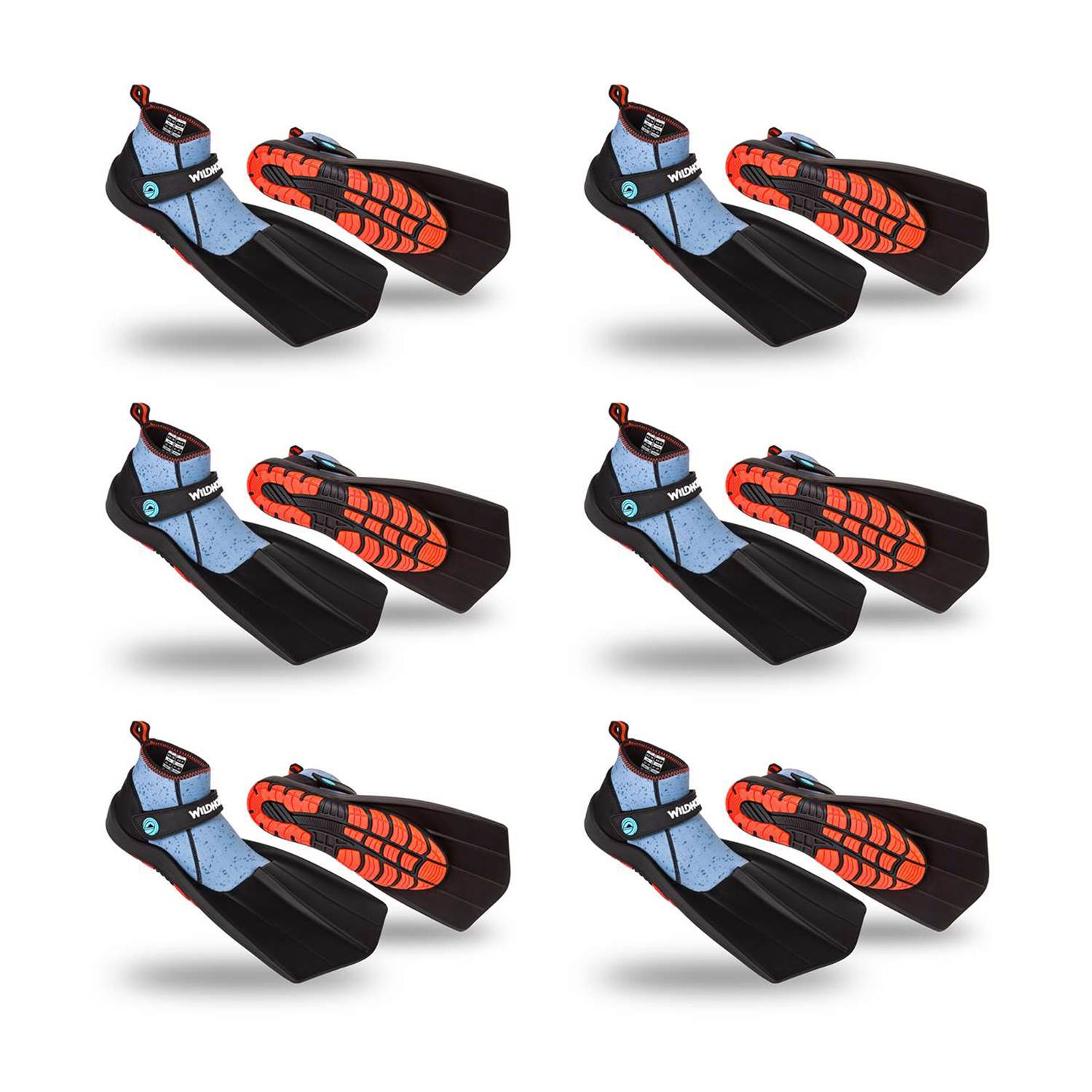 Wildhorn Men's 9 - Women's 9-9.5 Hydro Fins Snorkel Flippers, Manta Ray (6 Pack)