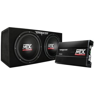 MTX 12" 1200W Dual Loaded Car Subwoofer Audio w/ Sub Box + Amplifier (2 Pack)