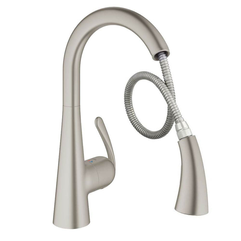 Grohe Ladylux Single Handle Pull Out Swivel Kitchen Faucet Steel Finish (2 Pack)