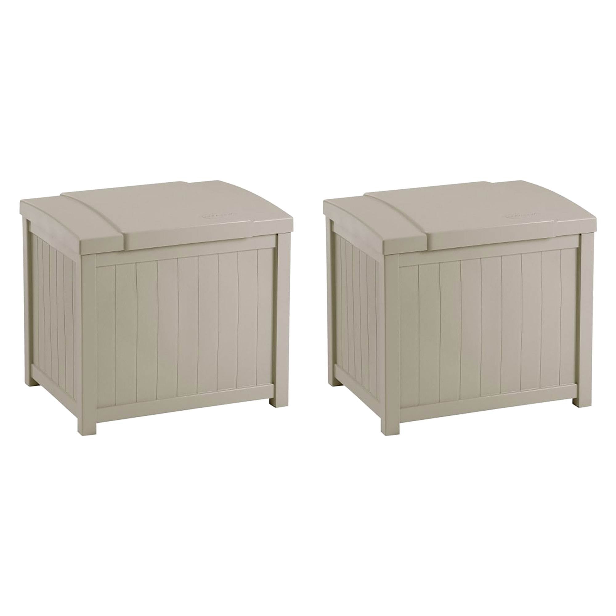 Suncast 22 Gallon Yard and Garden Stay Dry Resin Deck Box, Light Taupe (2 Pack)