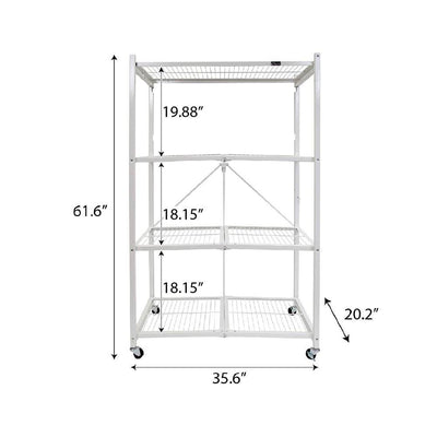 Origami 4 Tier Heavy Duty Folding Storage Rack w/ Wheels, White (Open Box)