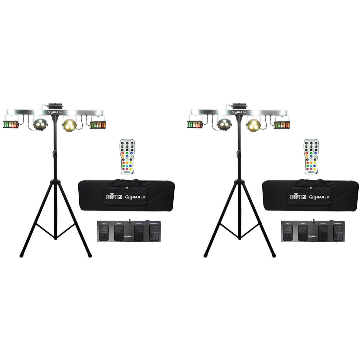 Chauvet DJ 4-in-1 LED GigBAR 2.0 Light FX w/ Tripod+Remote+Footswitch (2 Pack)