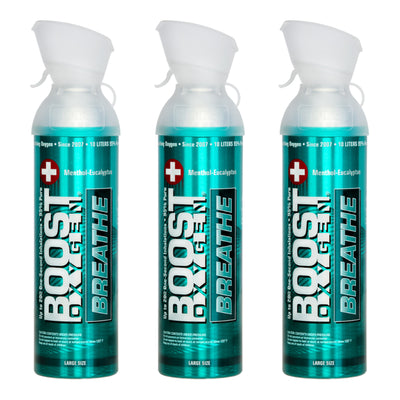 Boost Oxygen Natural 10 Liter Pure Oxygen Canister, Menthol Eucalyptus (3 Pack)