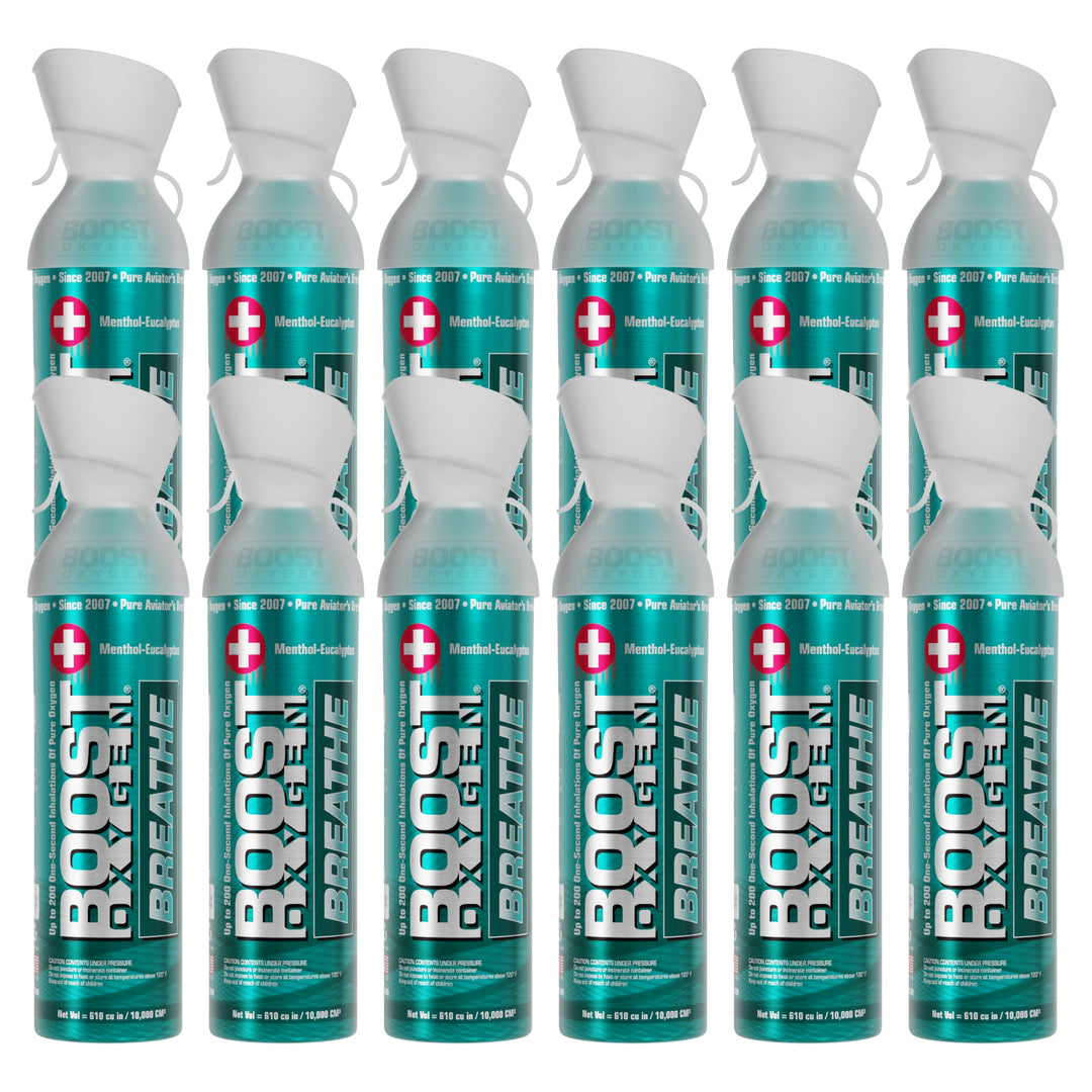 Boost Oxygen Natural Portable 10 Liter Pure Oxygen Canister, Menthol (12 Pack) - VMInnovations