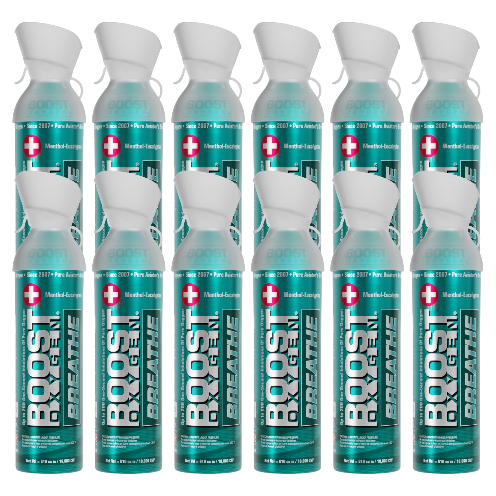Boost Oxygen Natural Portable 10 Liter Pure Oxygen Canister, Menthol (12 Pack) - VMInnovations