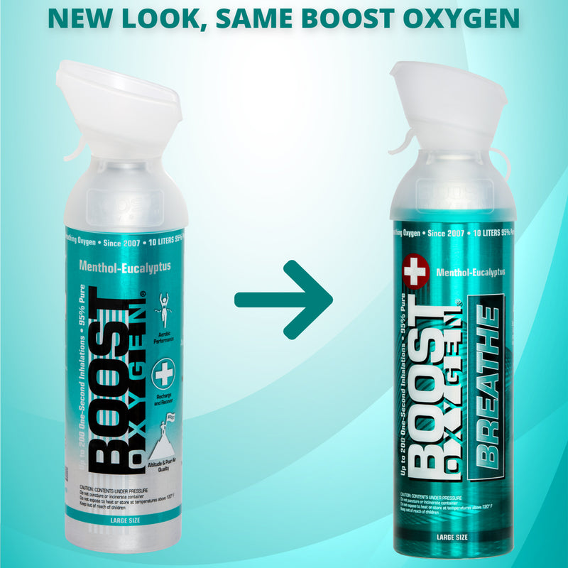 Boost Oxygen Natural 10 Liter Pure Oxygen Canister, Menthol Eucalyptus (12 Pack)