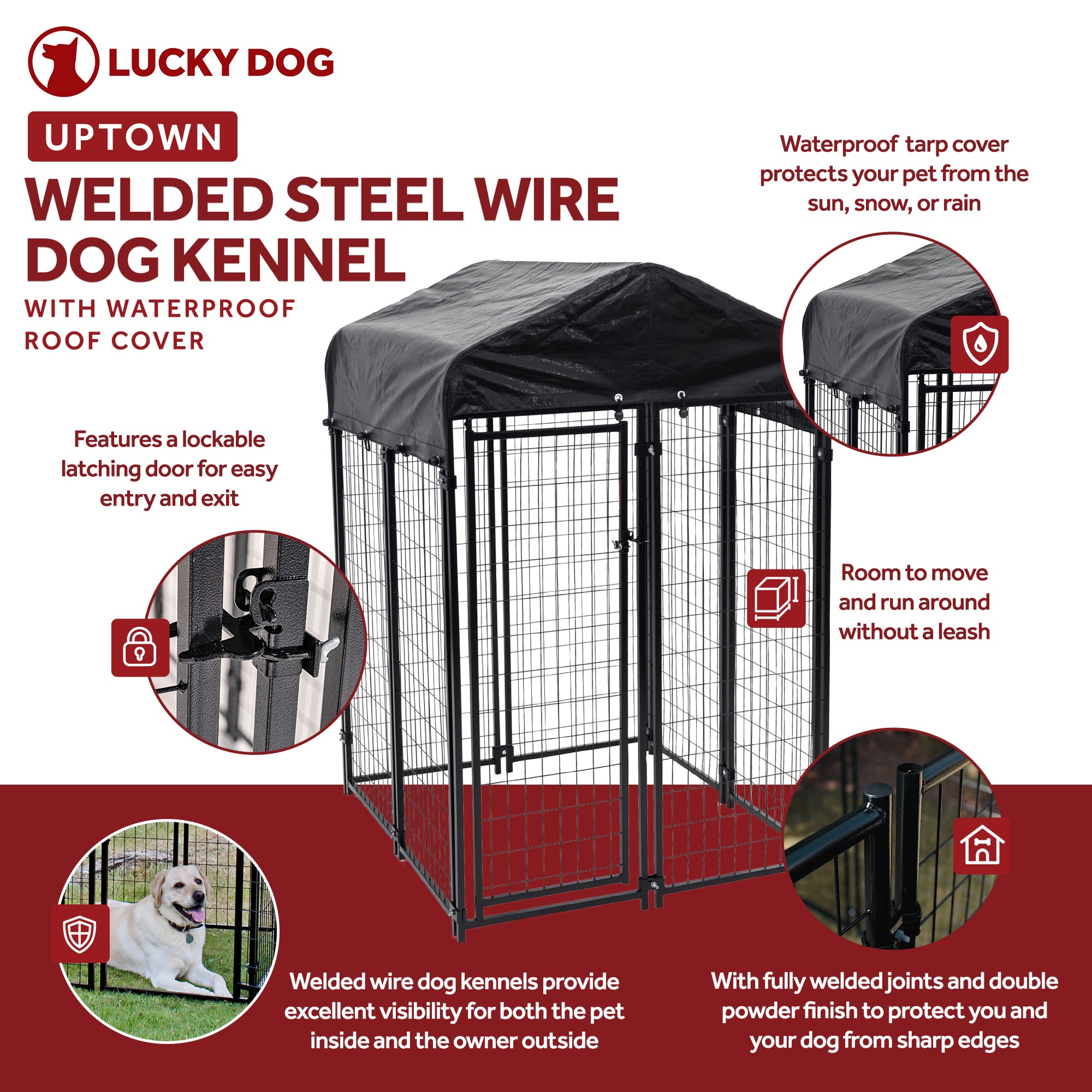 Lucky Dog Uptown Outdoor Covered Kennel Heavy Duty Dog Cage Pen (4 Pack)