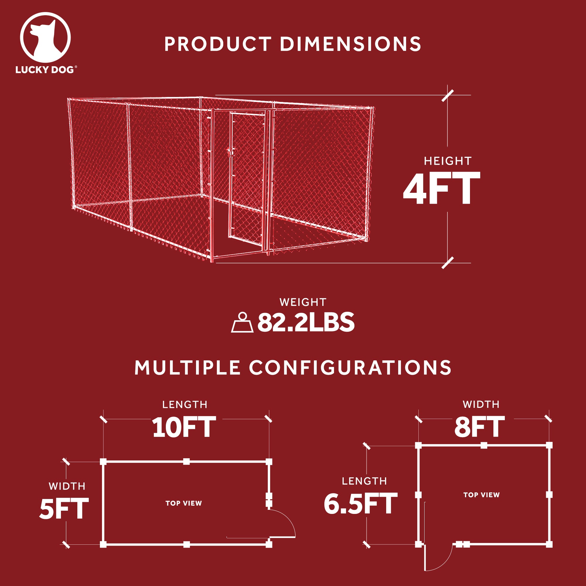 Lucky Dog 10 x 5 x 4 Foot Chain Link Dog Kennel Enclosure (Open Box) - VMInnovations