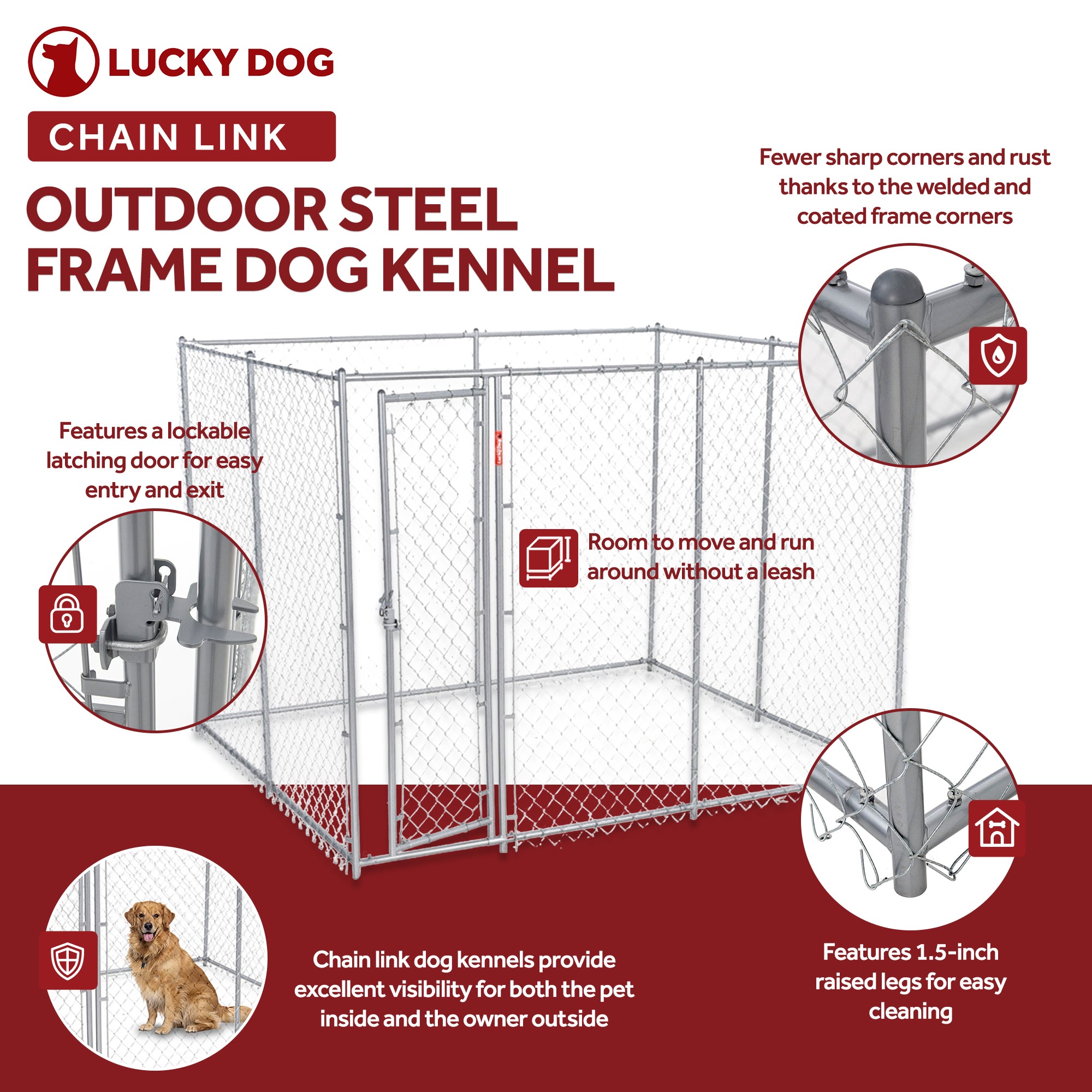 Lucky Dog 10 x 5 x 6 Foot Chain Link Dog Kennel Enclosure (Used) - VMInnovations