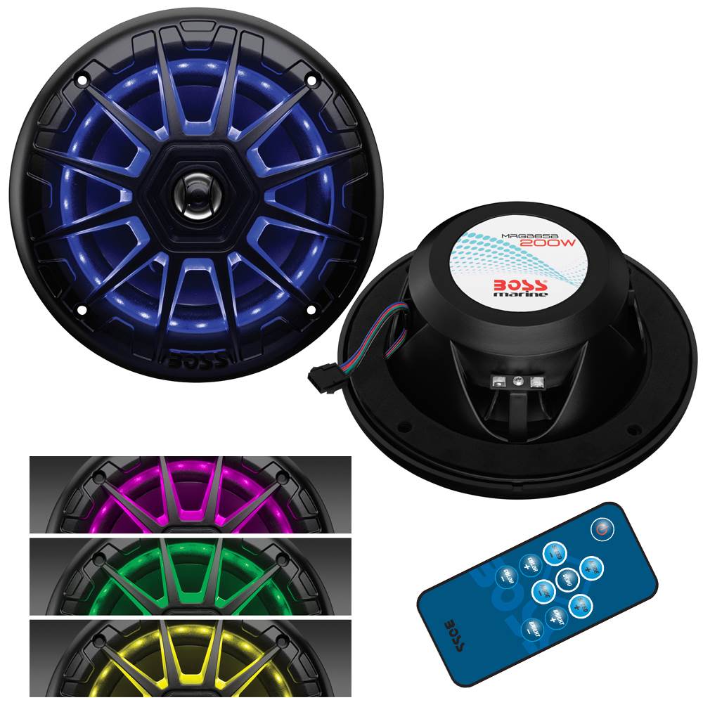 BOSS Audio MRGB65B 6.5" 200W Boat Marine RGB LED Light Speakers Black (8 Pack)