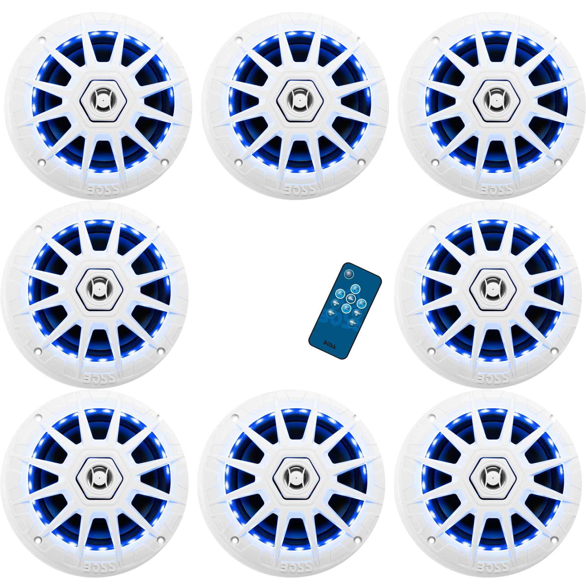 BOSS Audio MRGB65 6.5" 200W Boat Marine RGB LED Light Speakers, White (8 Pack)