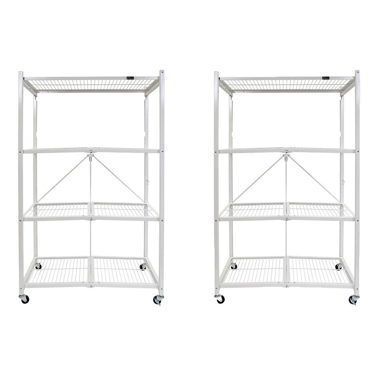 Origami 4 Tier Heavy Duty Multi Purpose Storage Rack w/ Wheels, White (2 Pack)