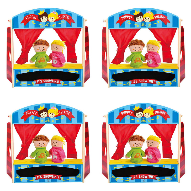 Hape Childrens Hand Puppet Wooden Playhouse Theater Stage Set & Puppets (4 Pack)