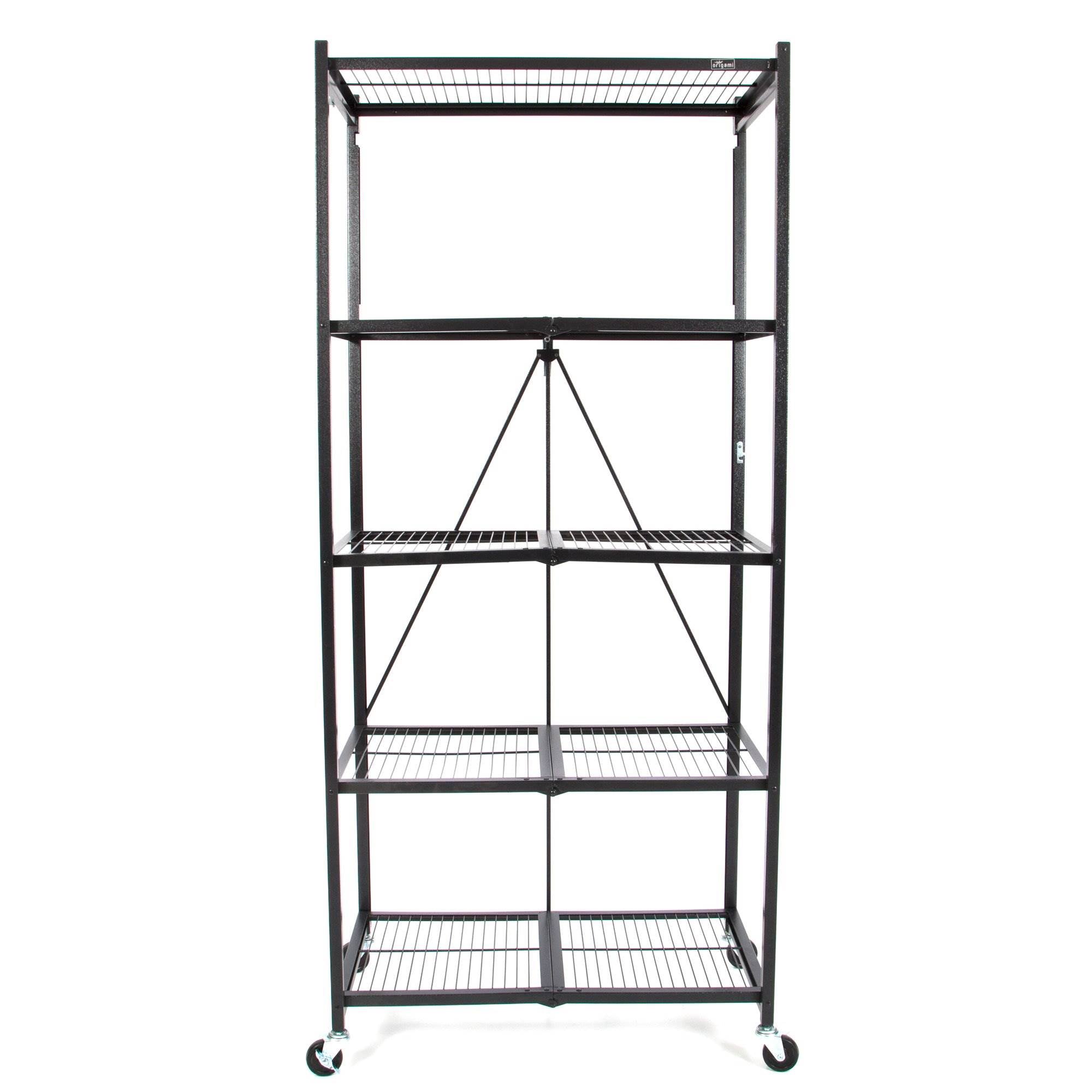 Origami Large Wheeled 5-Shelf Steel Wire Shelving, Black(21"x36"x78")(For Parts)