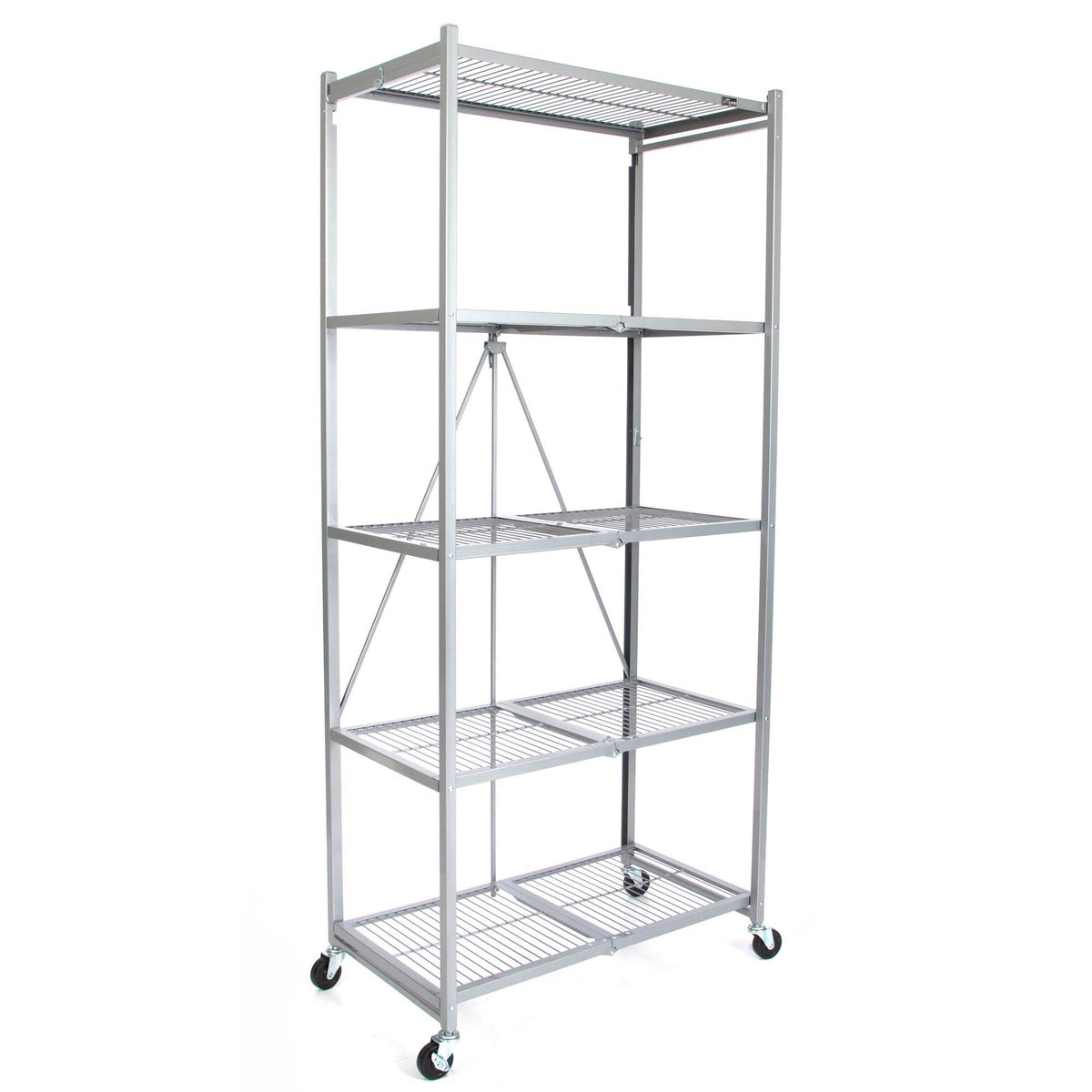 Origami Large Wheeled 5-Shelf Folding Steel Wire Shelving Platinum (Open Box)