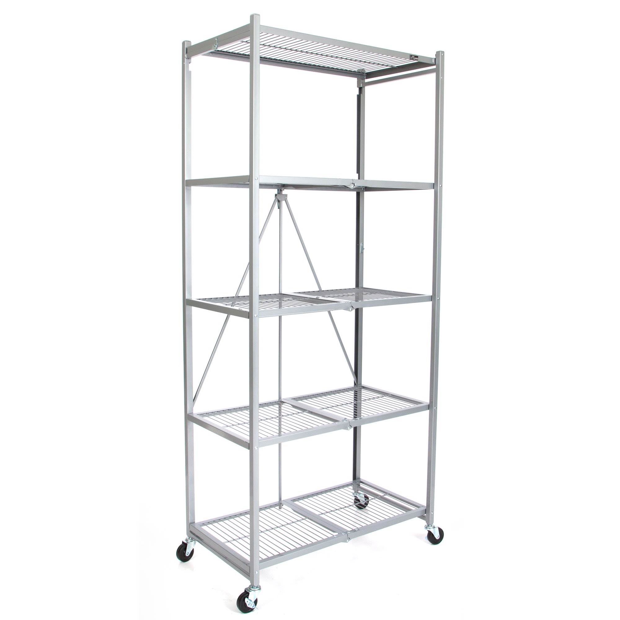 Origami Large Wheeled 5-Shelf Folding Steel Wire Shelving (21"x36"x78") (Used)