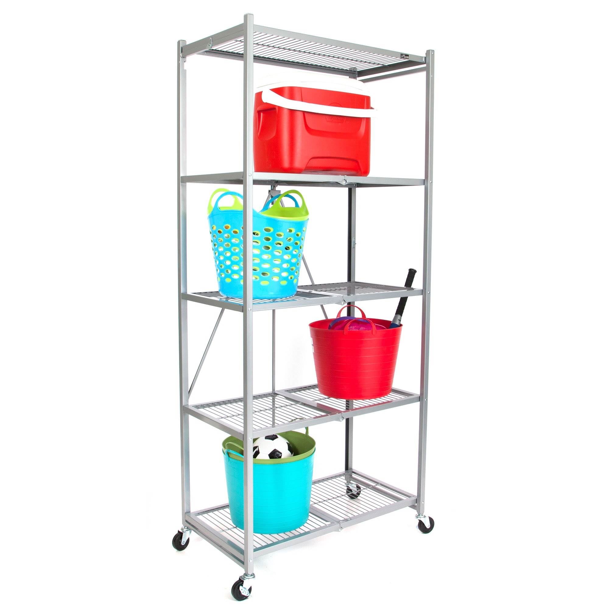 Origami Large Wheeled 5-Shelf Folding Steel Wire Shelving Platinum (Open Box)
