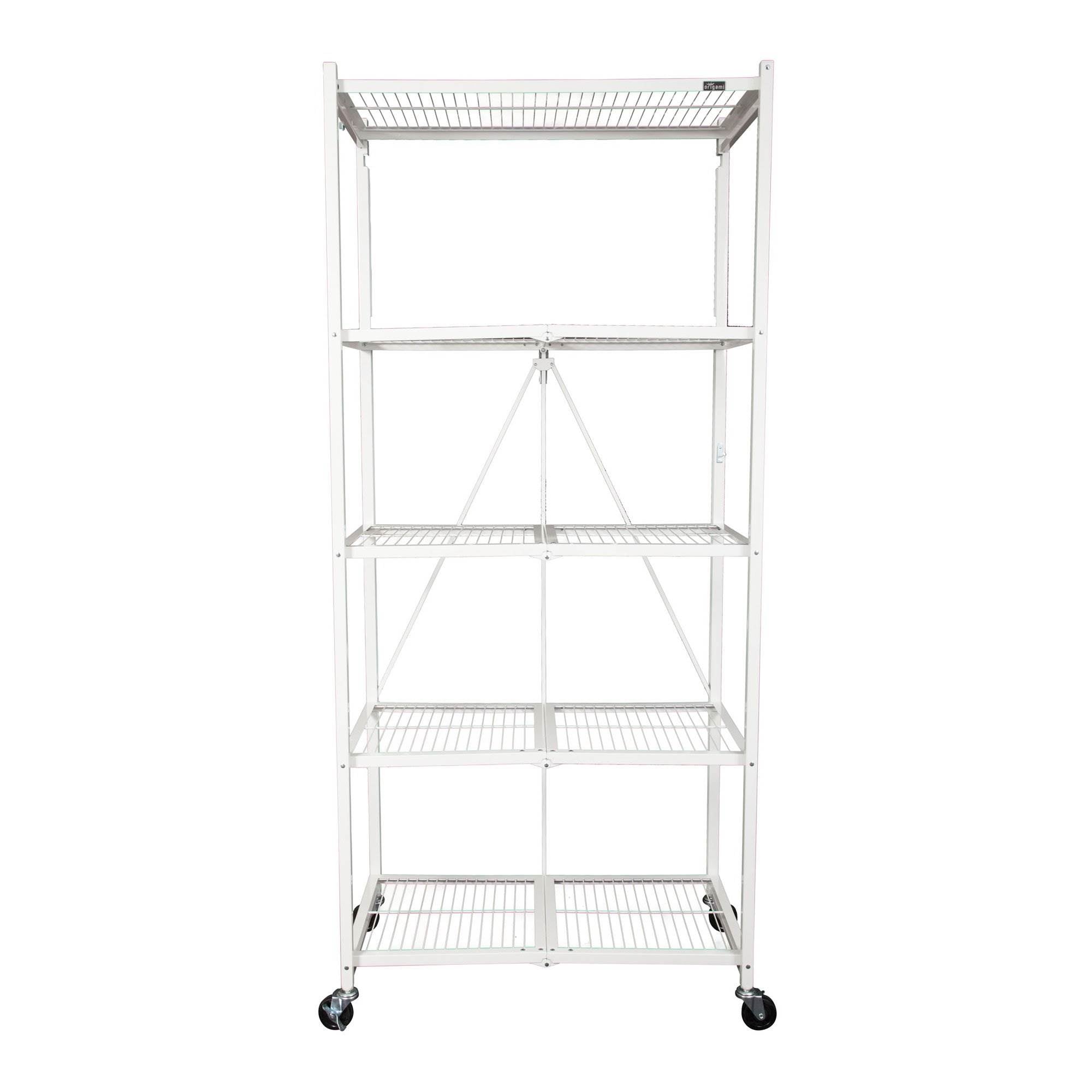 Origami 2 Pack Large Wheeled 5-Shelf Folding Steel Wire Shelving Rack, White - VMInnovations