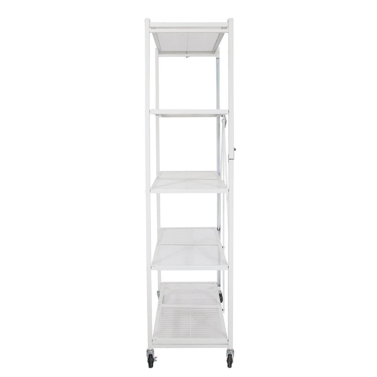 Origami Large Wheeled 5-Shelf Folding Steel Wire Shelving, White (21"x36"x78")