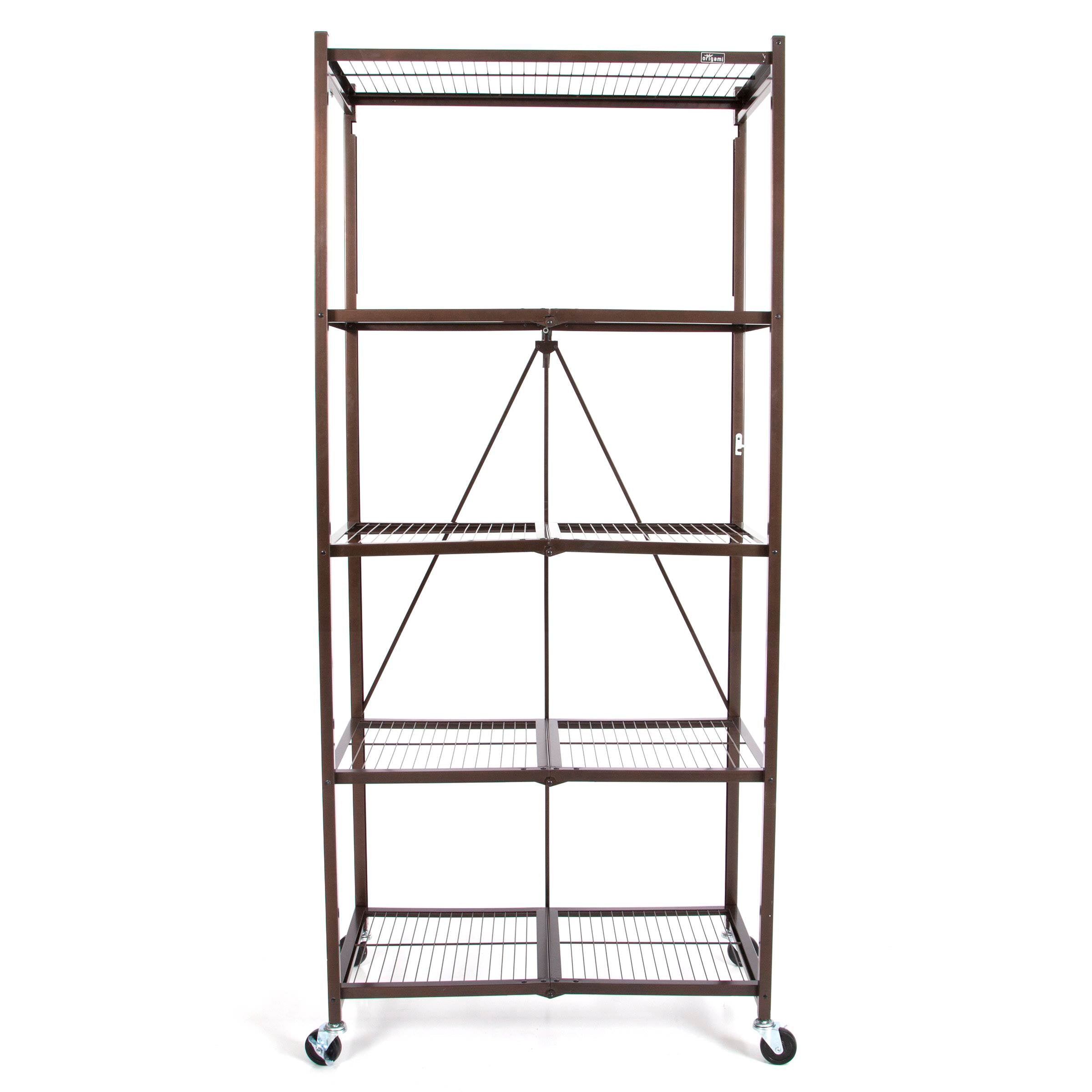 Origami Large Wheeled 5-Shelf Folding Steel Wire Shelving, Bronze (Used) - VMInnovations