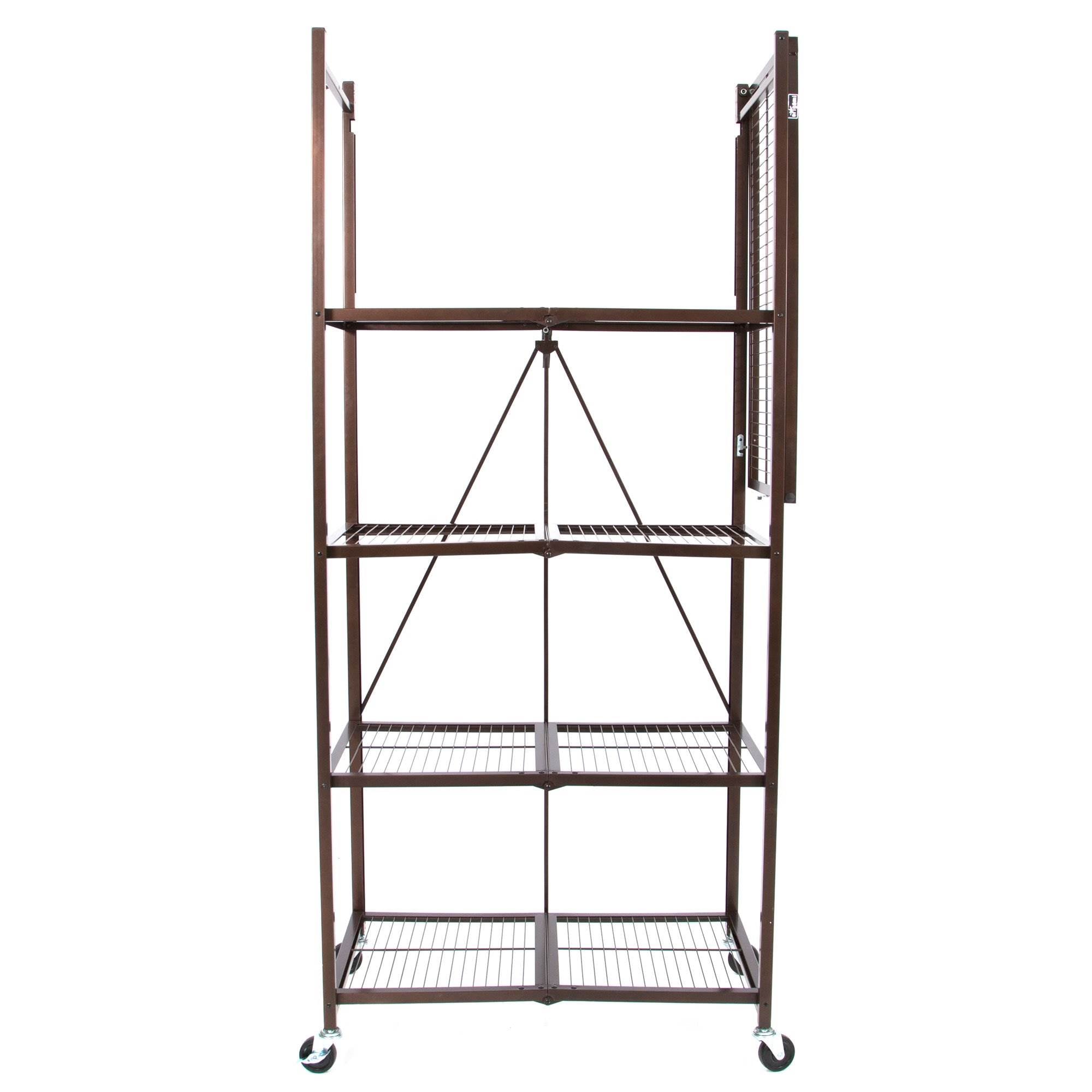 Origami Large Wheeled 5-Shelf Folding Steel Wire Shelving, Bronze (Used) - VMInnovations