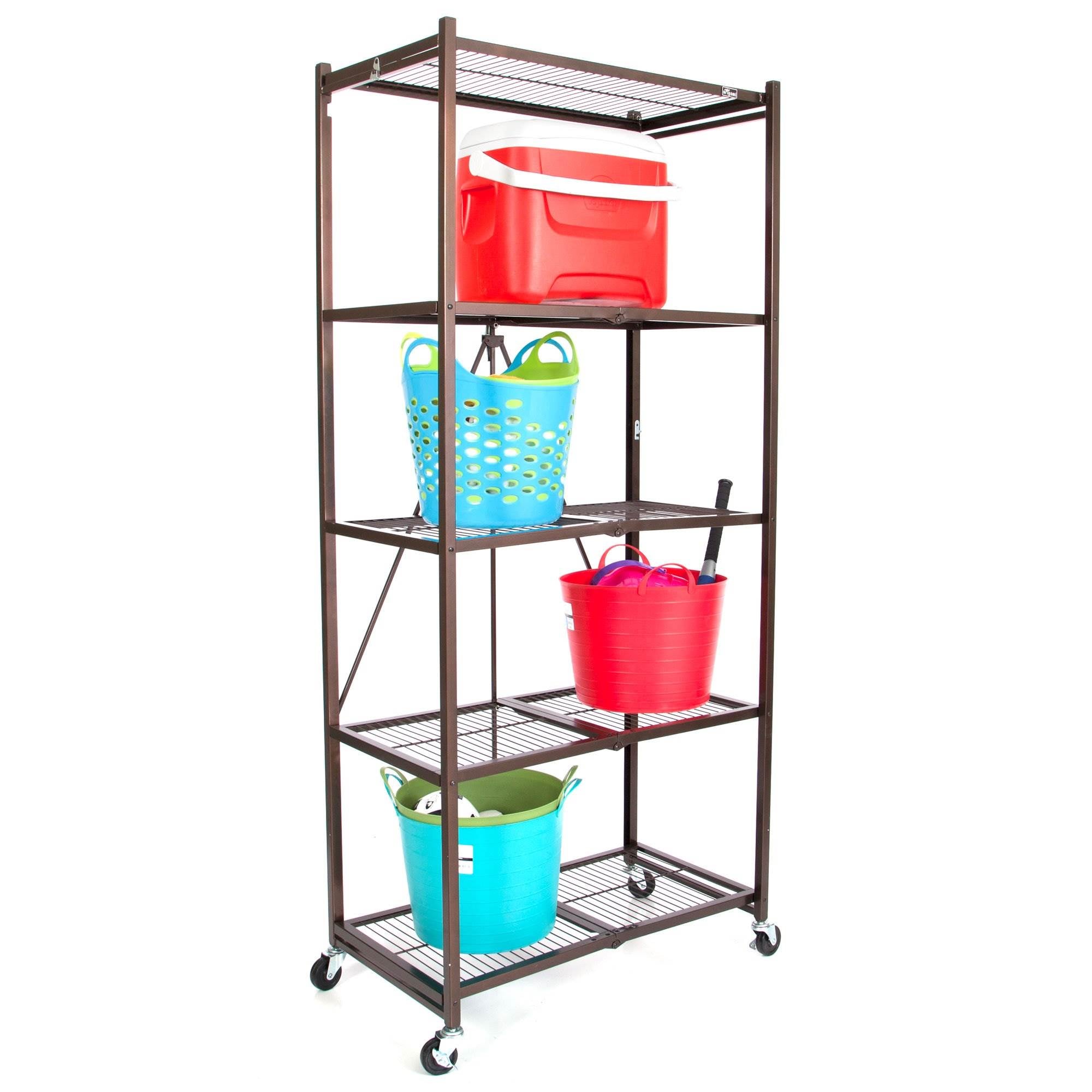 Origami Large Wheeled 5-Shelf Folding Steel Wire Shelving, Bronze (Used) - VMInnovations