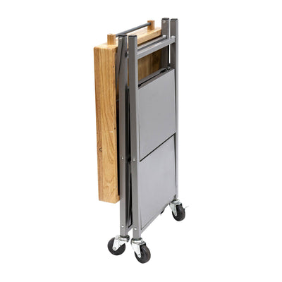 Origami Foldable Wheeled Wood Top Kitchen Island Bar Cart, Silver (Open Box)
