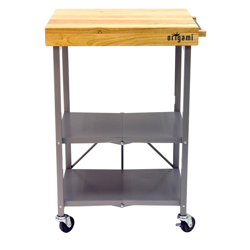 Origami Foldable Wheeled Portable Solid Wood Top Kitchen Island Bar Cart (Used)