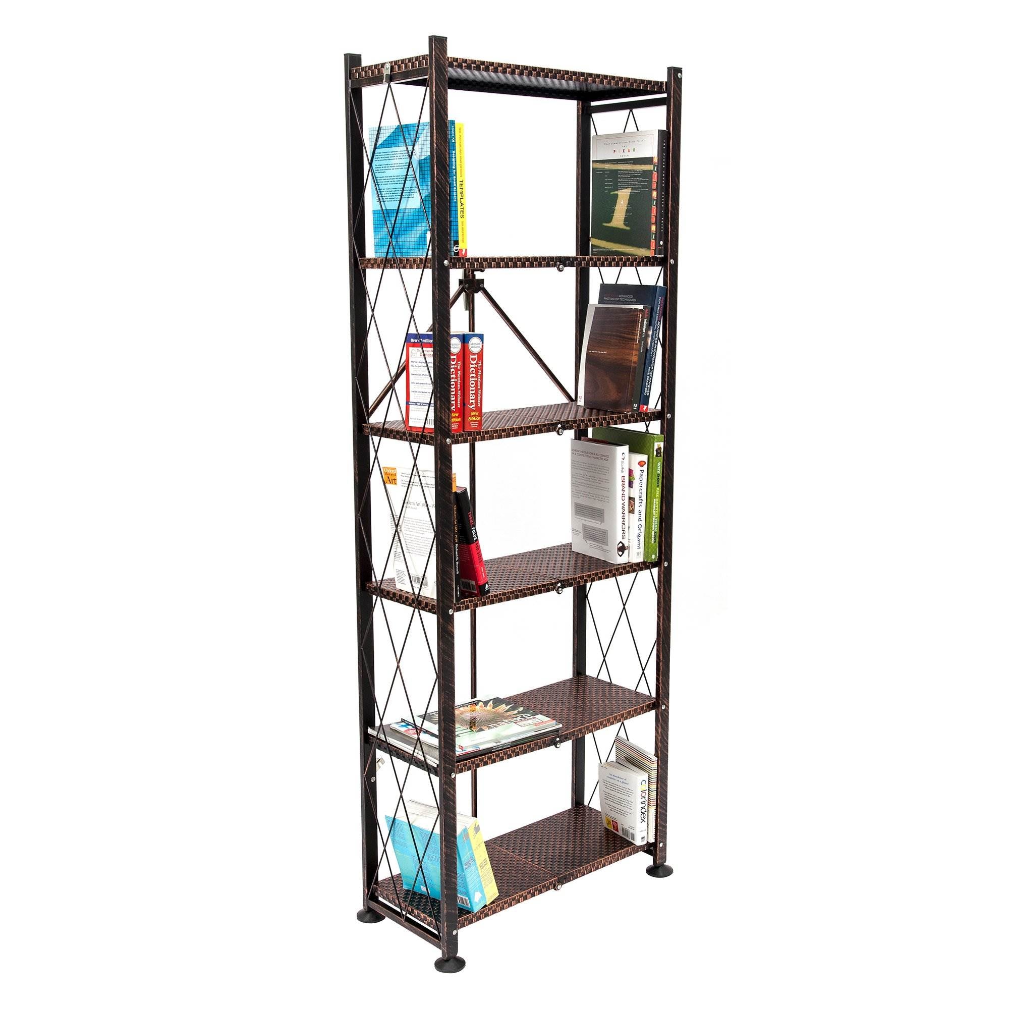 Origami 6 Tier Classic Stamped Steel Bookcase Organizer Rack, Bronze (Open Box) - VMInnovations