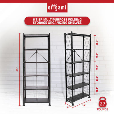 Origami 6 Tier Classic Stamped Steel Bookcase Organizer Storage Rack, Black