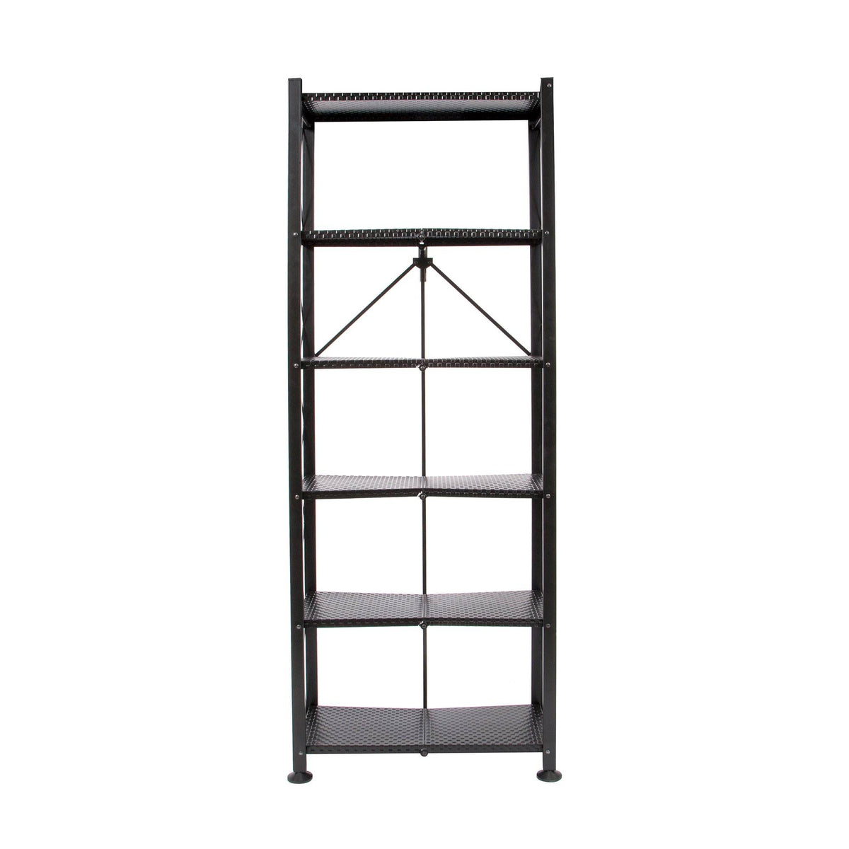 Origami 6 Tier Classic Stamped Steel Bookcase Organizer Rack, Black (Open Box)