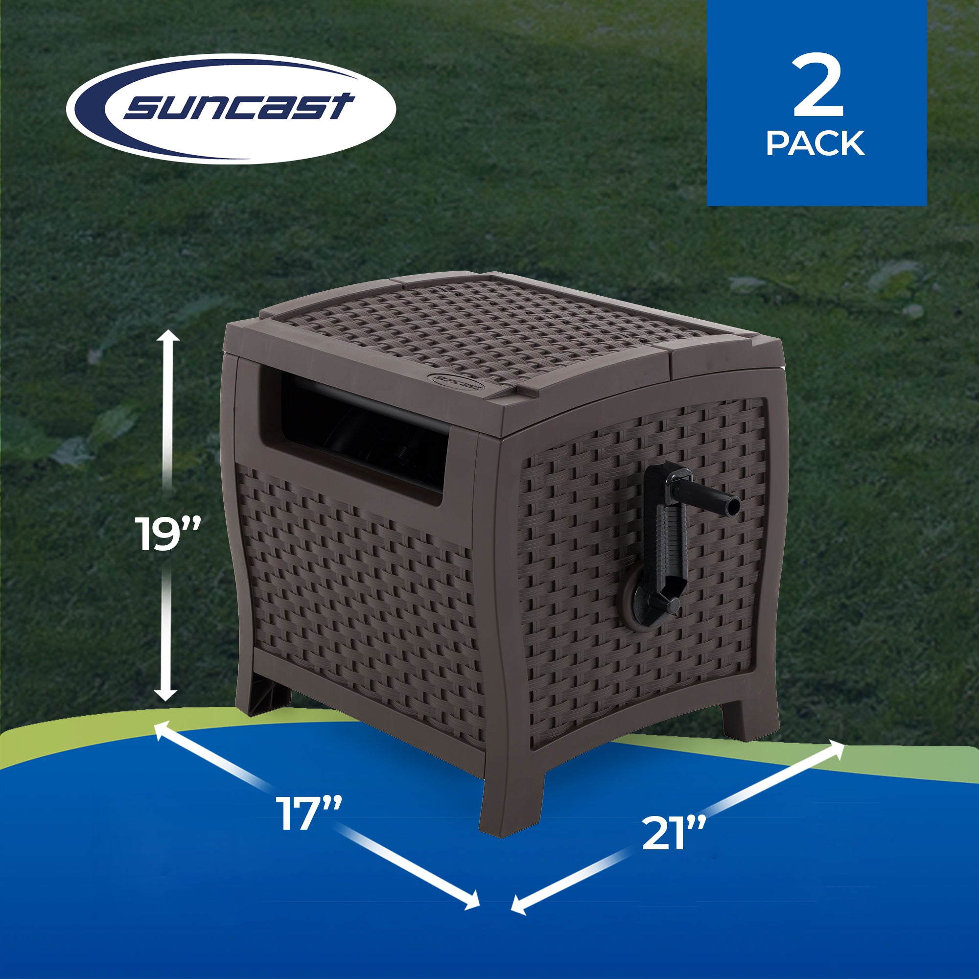 Suncast 175 Foot Slide Trak Outdoor Garden Water Hose Hideaway, Mocha (2 Pack) - VMInnovations