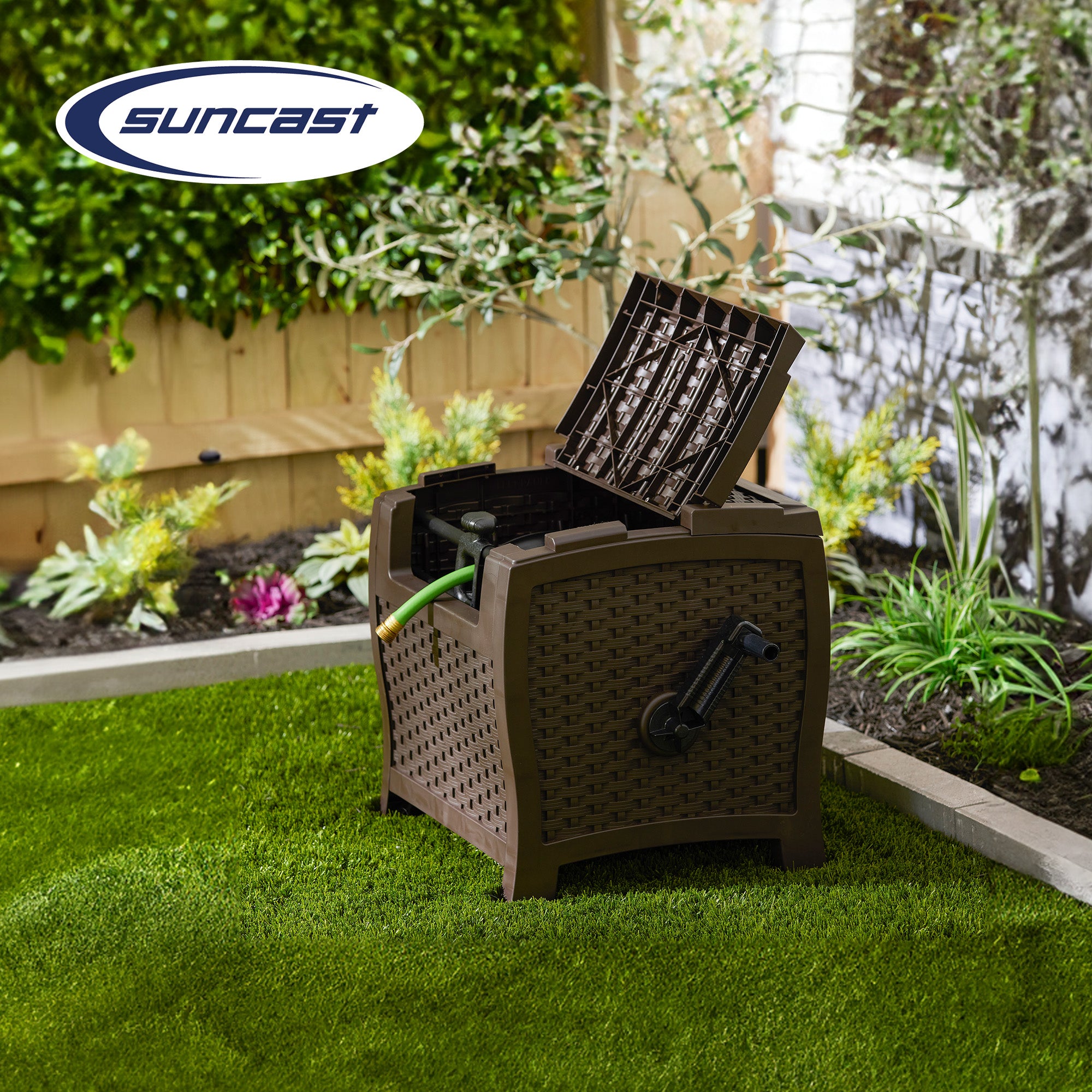 Suncast 175 Foot Slide Trak Outdoor Garden Water Hose Hideaway, Mocha (2 Pack) - VMInnovations
