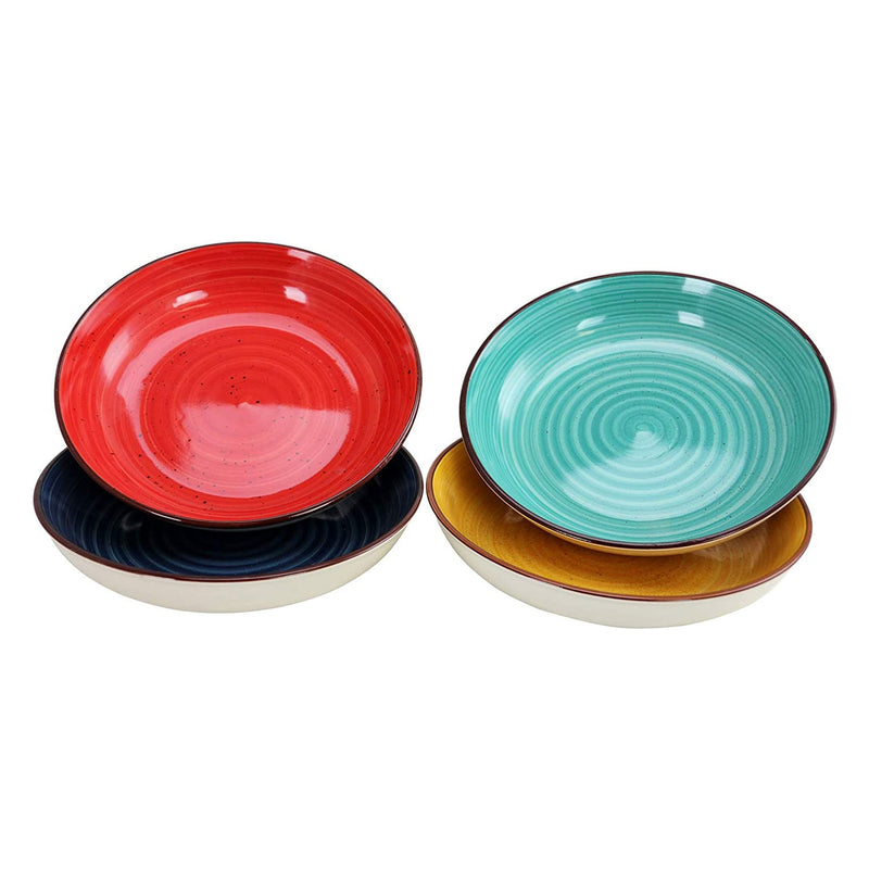 Gibson Color Speckle 4 Piece Stoneware Pasta Bowl Dish Set, Assorted Colors - VMInnovations