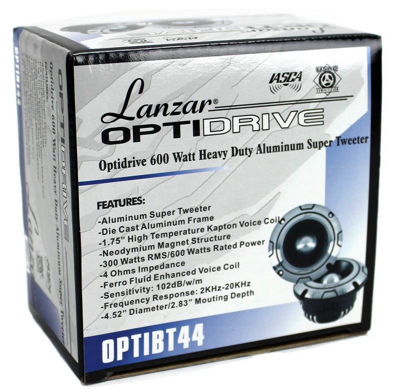 Lanzar OPTIBT44 Optidrive Heavy Duty Aluminum Super Bullet Tweeter (12 Pack)